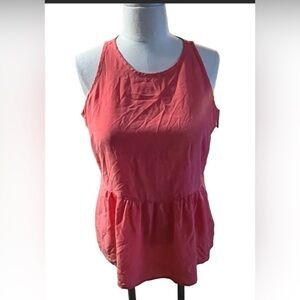 Ecru Women Orange Sleeveless Silk Top L